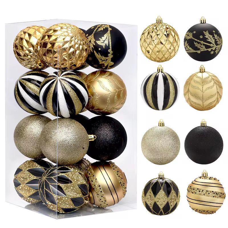 16Piece Black and Gold Christmas Balls Ornament Set