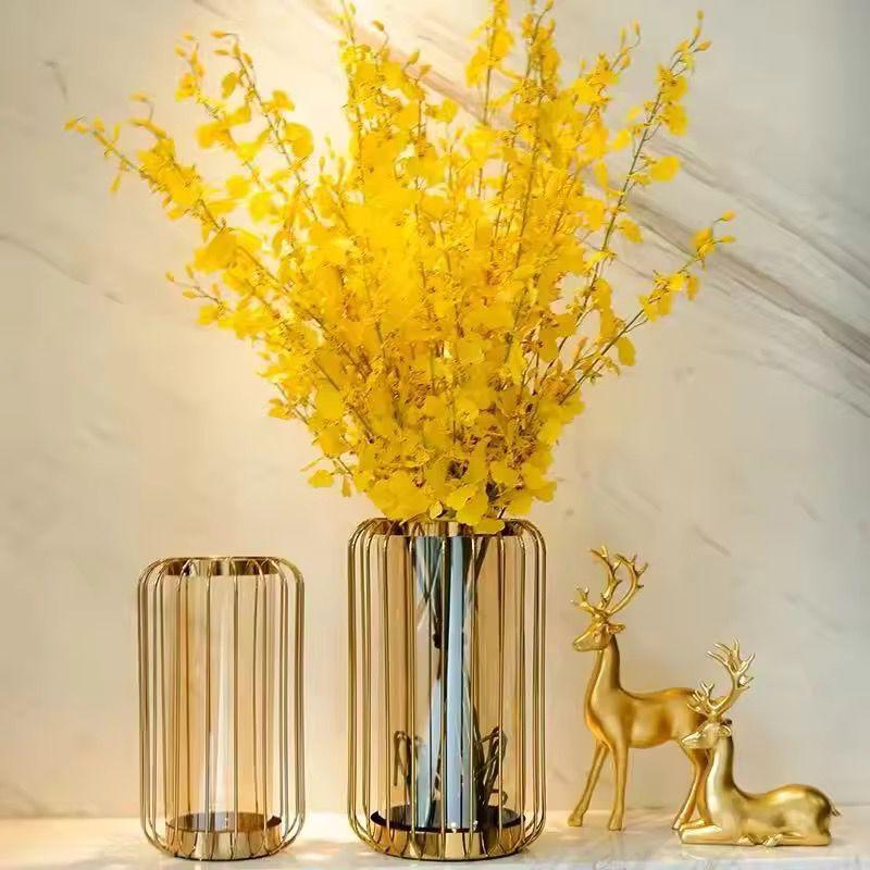 Metal bird cage flower glass vase