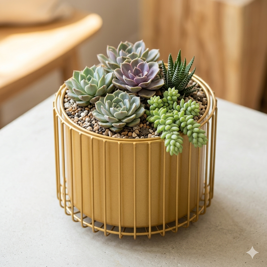 Gold Wire Cage Metal Planter