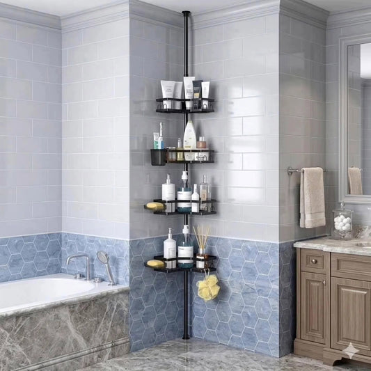 Telescopic Corner Bathroom Organizer with Adjustable Shelves