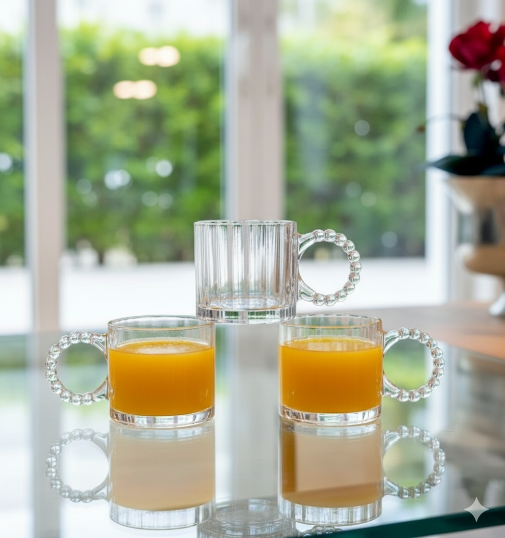 6pcs 320 ml Transparent Glass / coffe mugs with Pearl handle