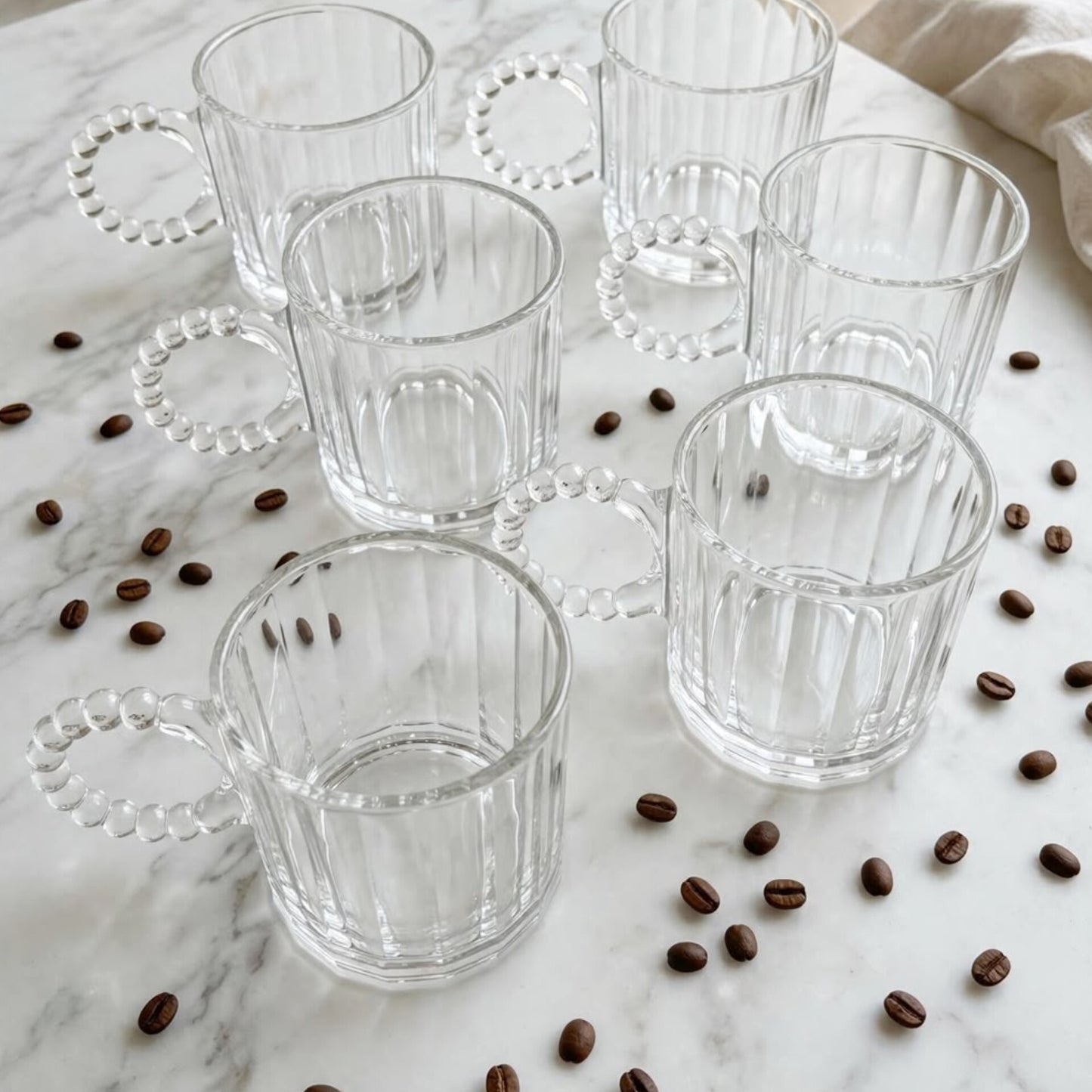 Ribbed Glass Mugs with Beaded Handle