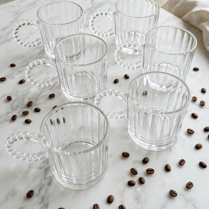 Ribbed Glass Mugs with Beaded Handle