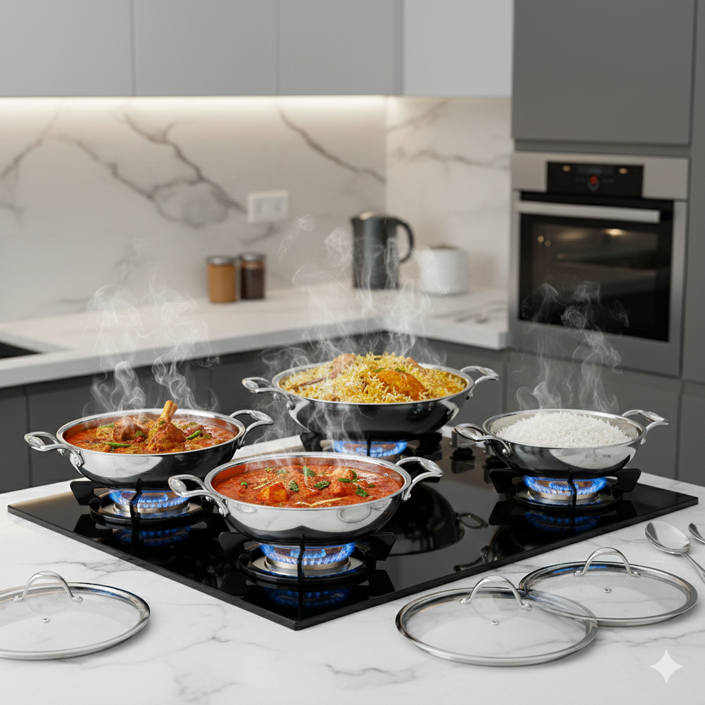 Triply kadhai frying pan with lid