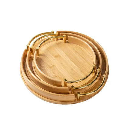 3Pc Round bamboo serving trays