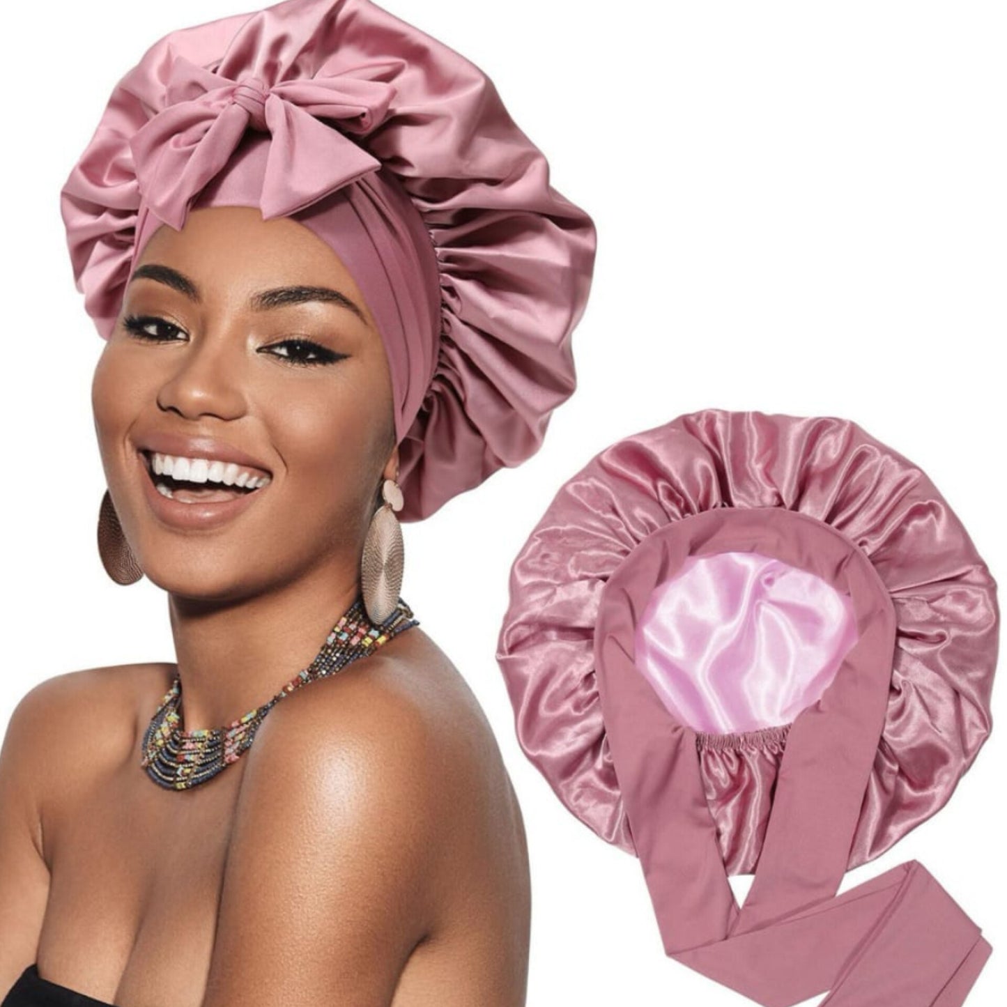 Sleeping bonnet with head wrap scarf hair turban