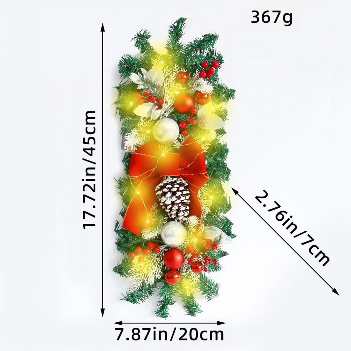 60Cm Christmas staircase wreath with led lights