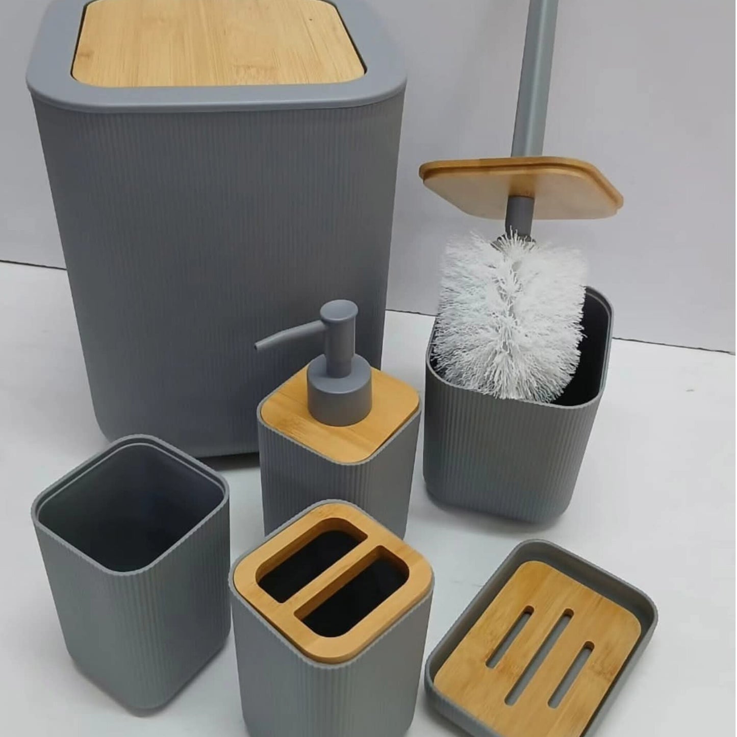 6 Piece Bamboo Bathroom Accessory Set