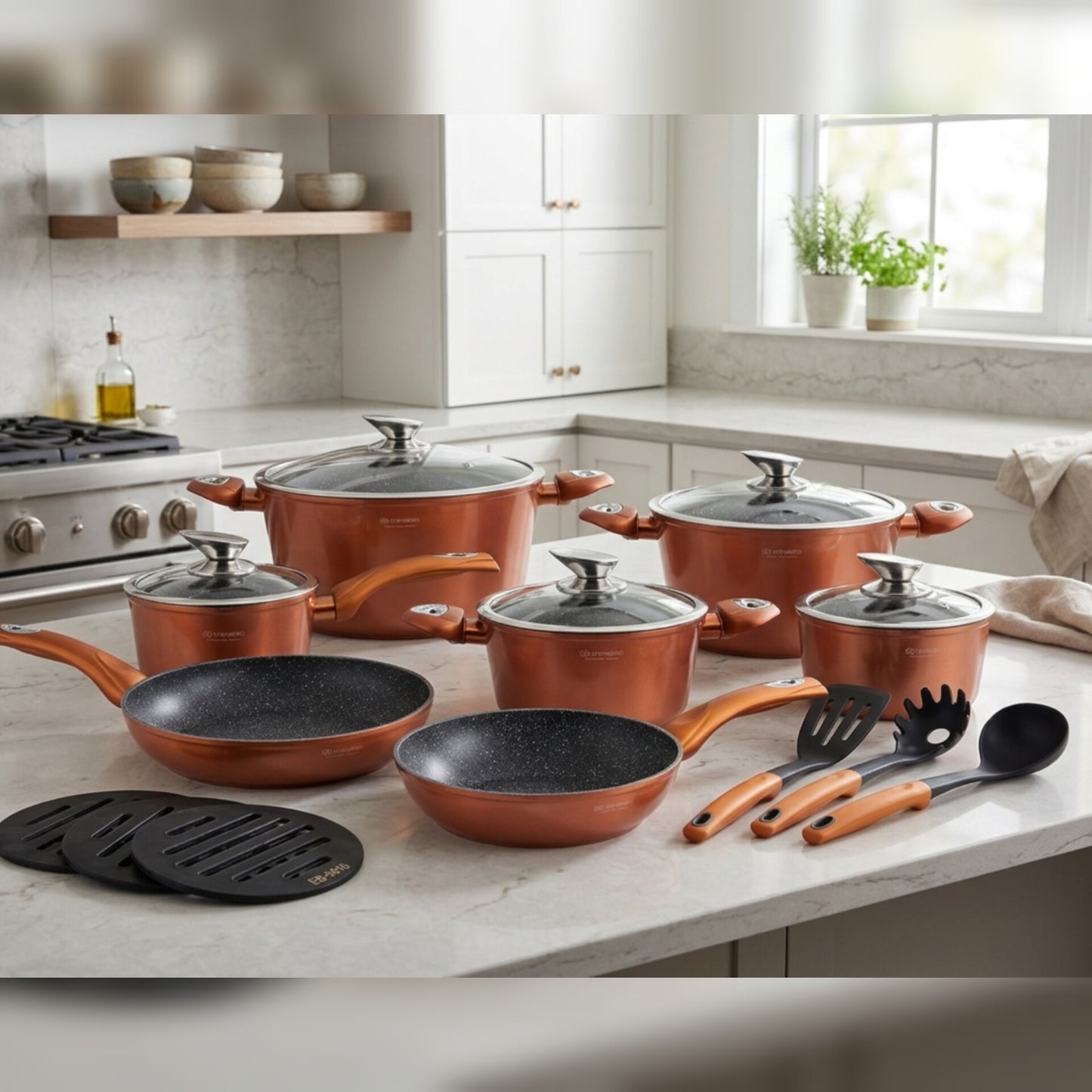 15 Piece Cookware Set Burnt Orange