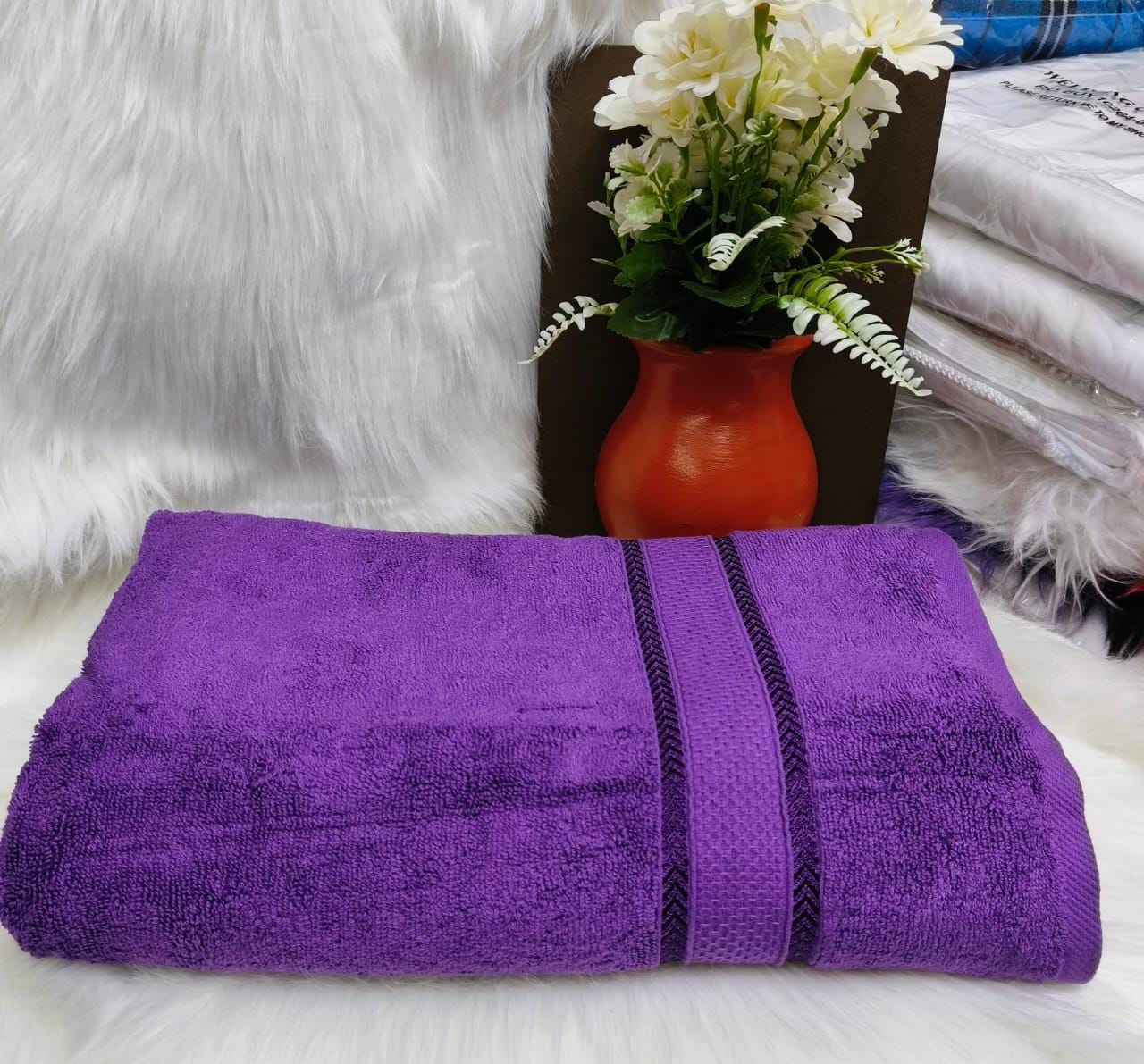 Coloured bathroom towels