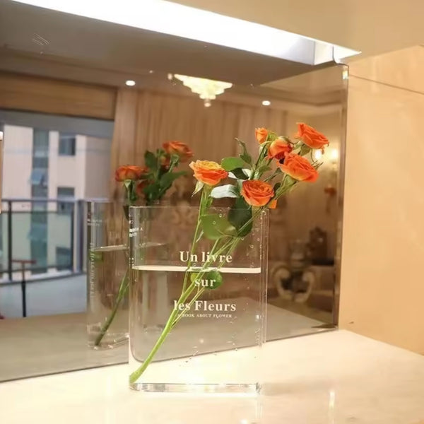 Acrylic Book Shaped Flower Vase with Text