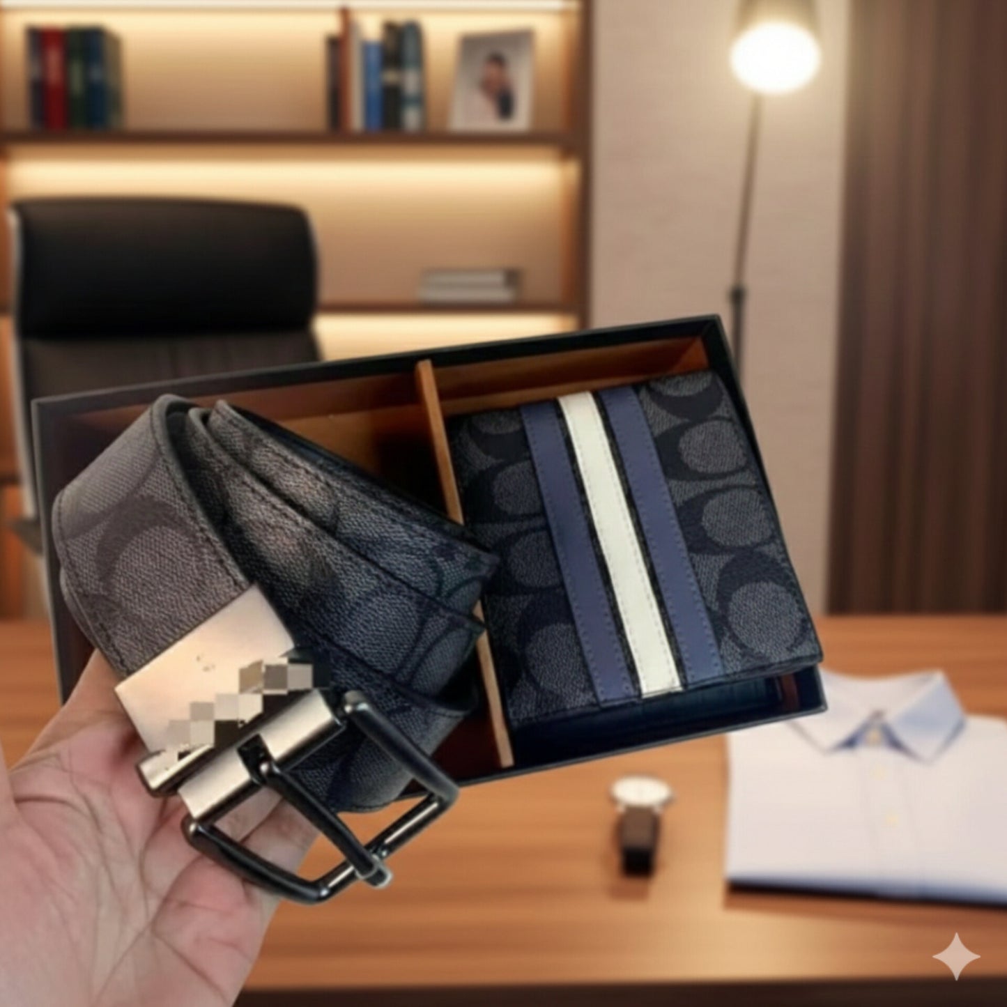 Men's Patterned Belt and Wallet Gift Set