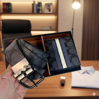 Men's Patterned Belt and Wallet Gift Set