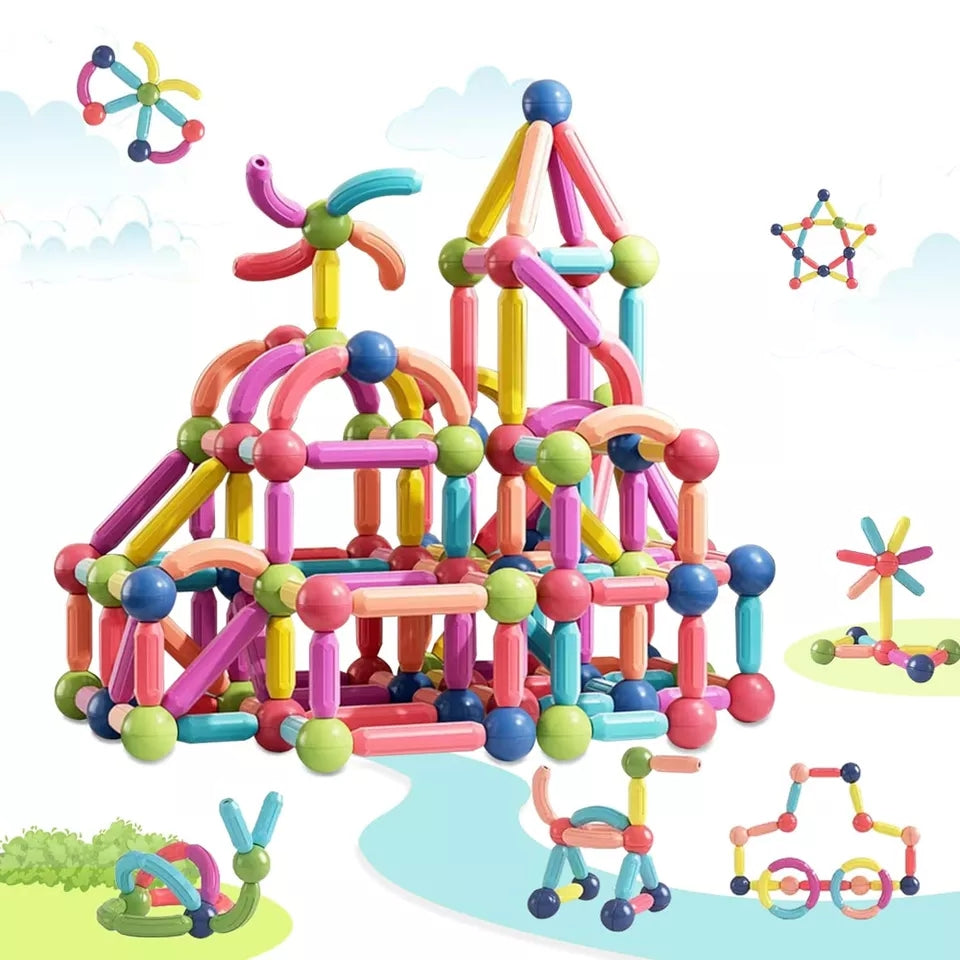 3D 64 Magnetic Building Blocks Magnetic Sticks Kids Toy Gha