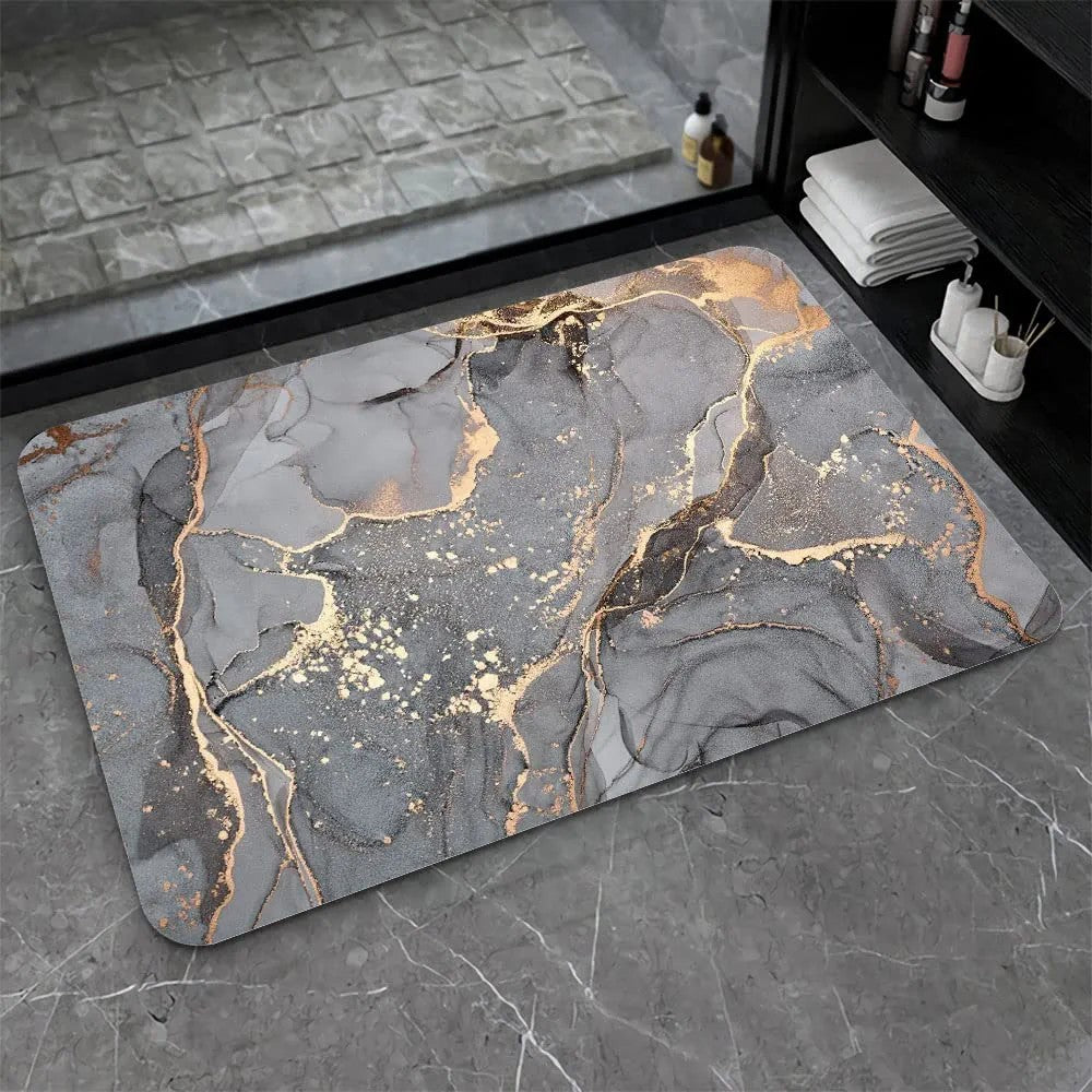 Black Gold Marble Diatomaceous Earth Bath Mat