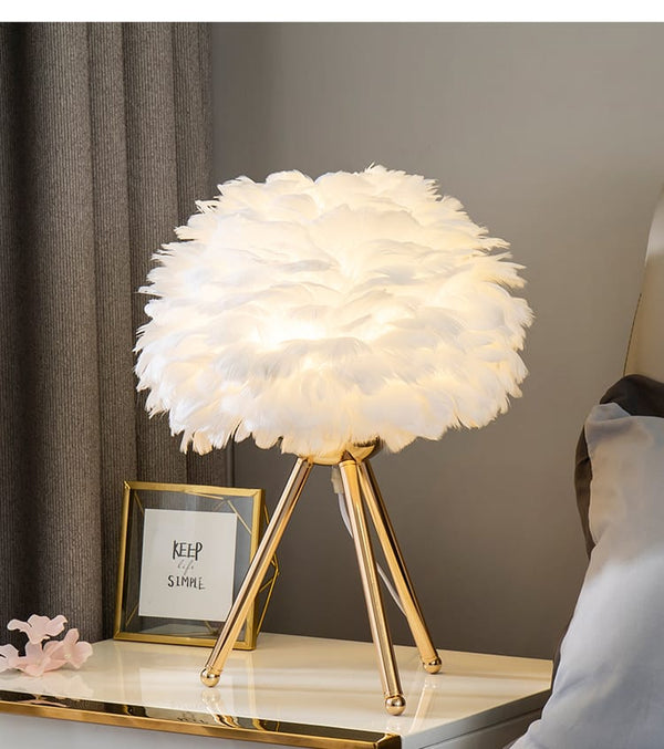 Warm Bedside Feather Table Lamp