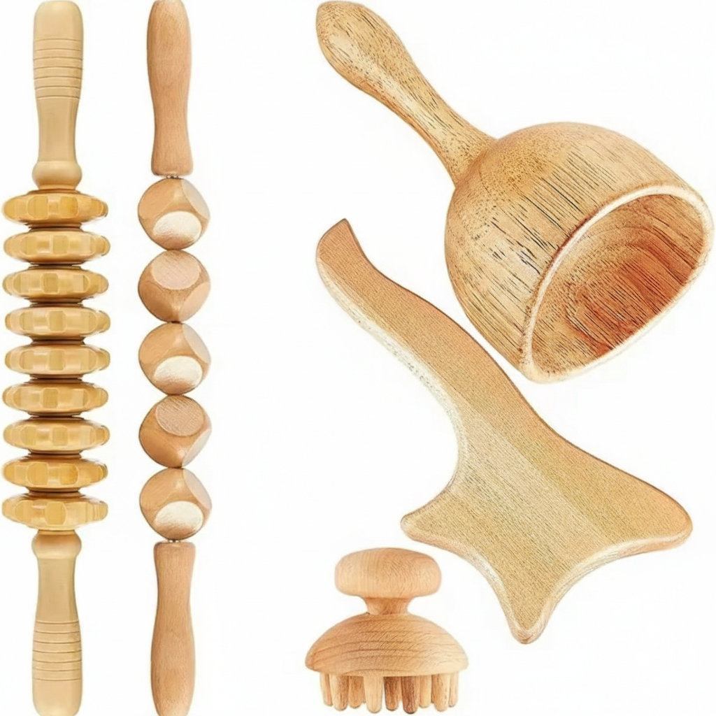 Set of wooden massage tools massage sticks and cupping tools set