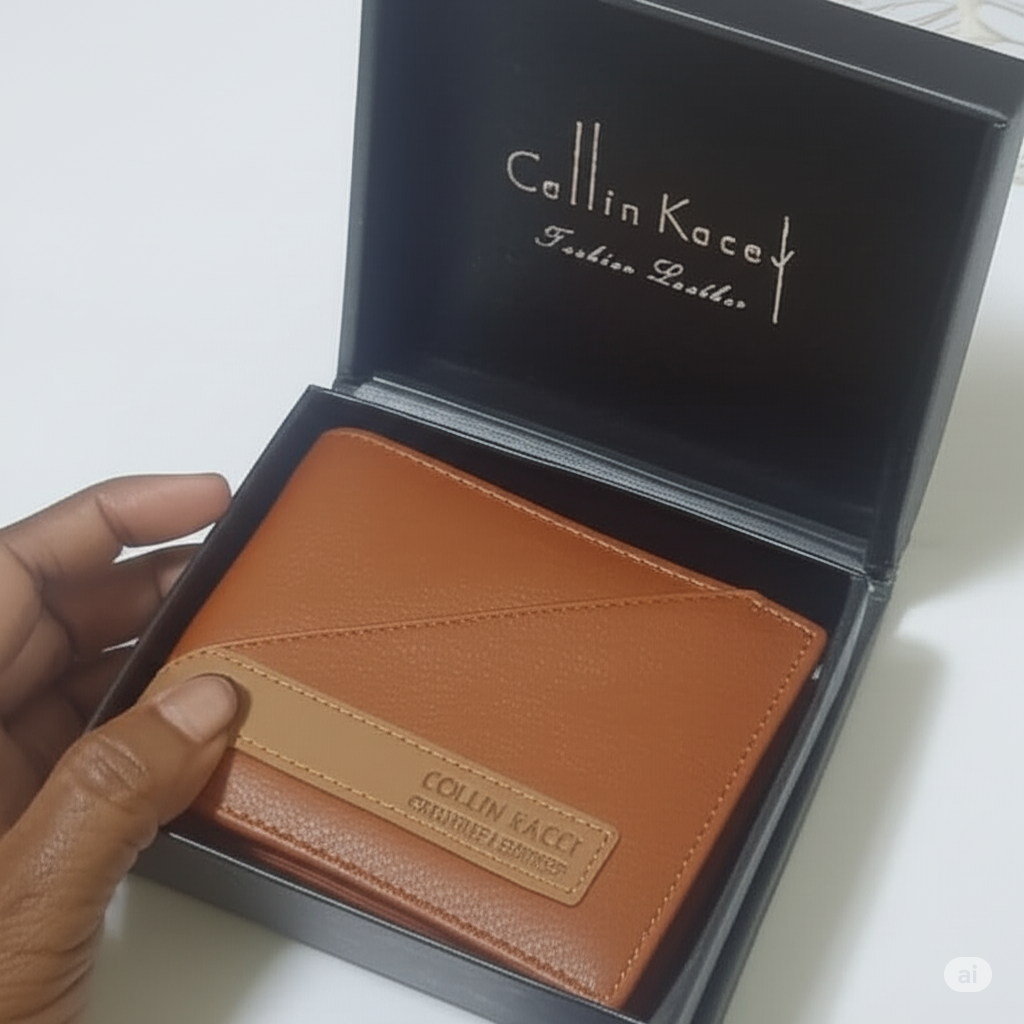 Men's leather wallet with gift case