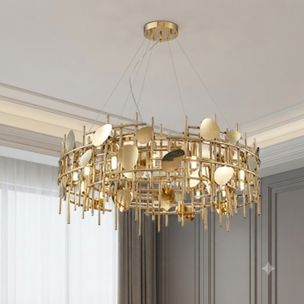Metallic Golden Circular Chandelier