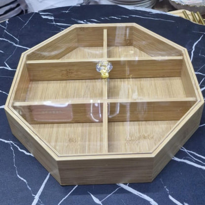 6-Section Octagonal Bamboo Tray with Lid