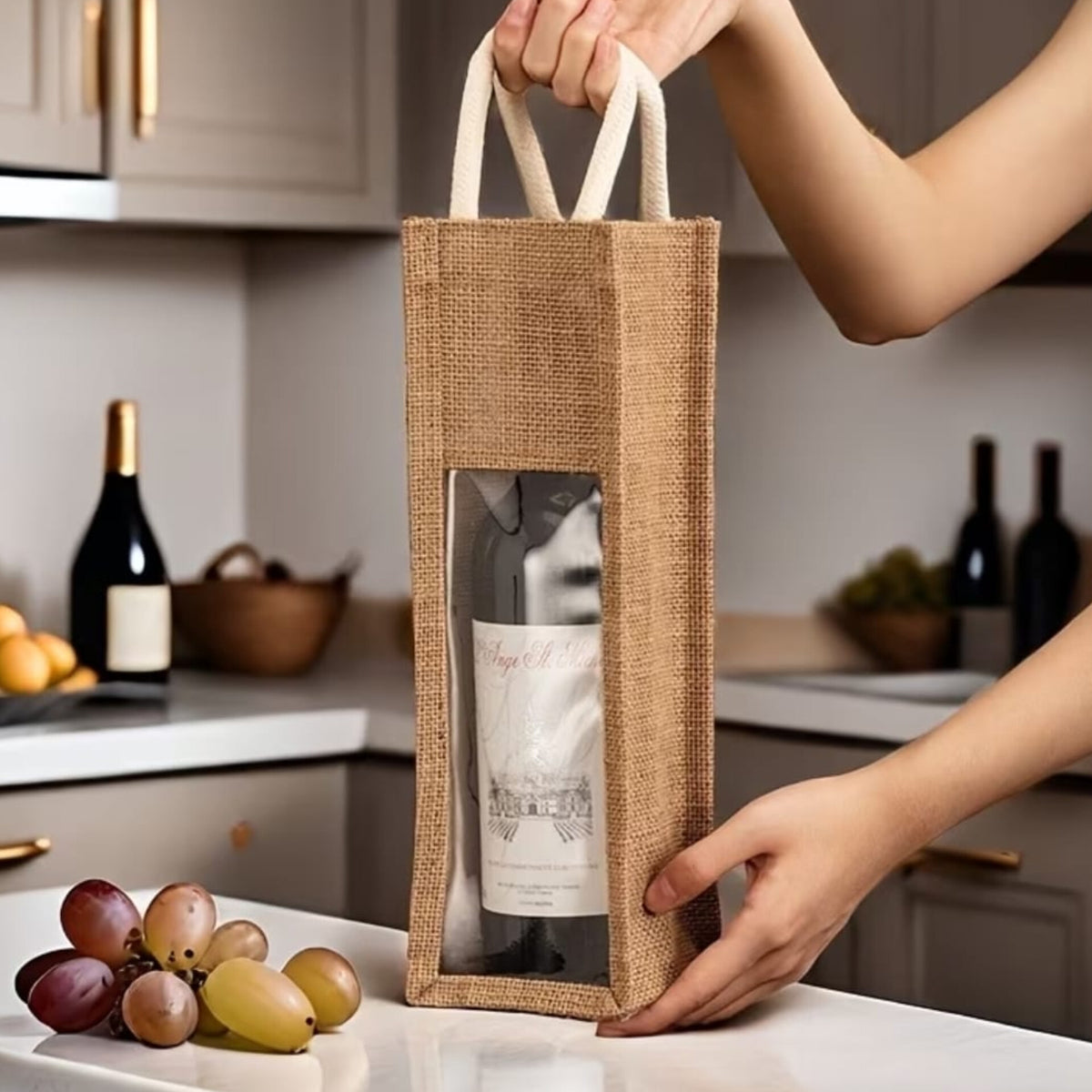 Rustic Christmas Jute Rope Wine Bottle Bags