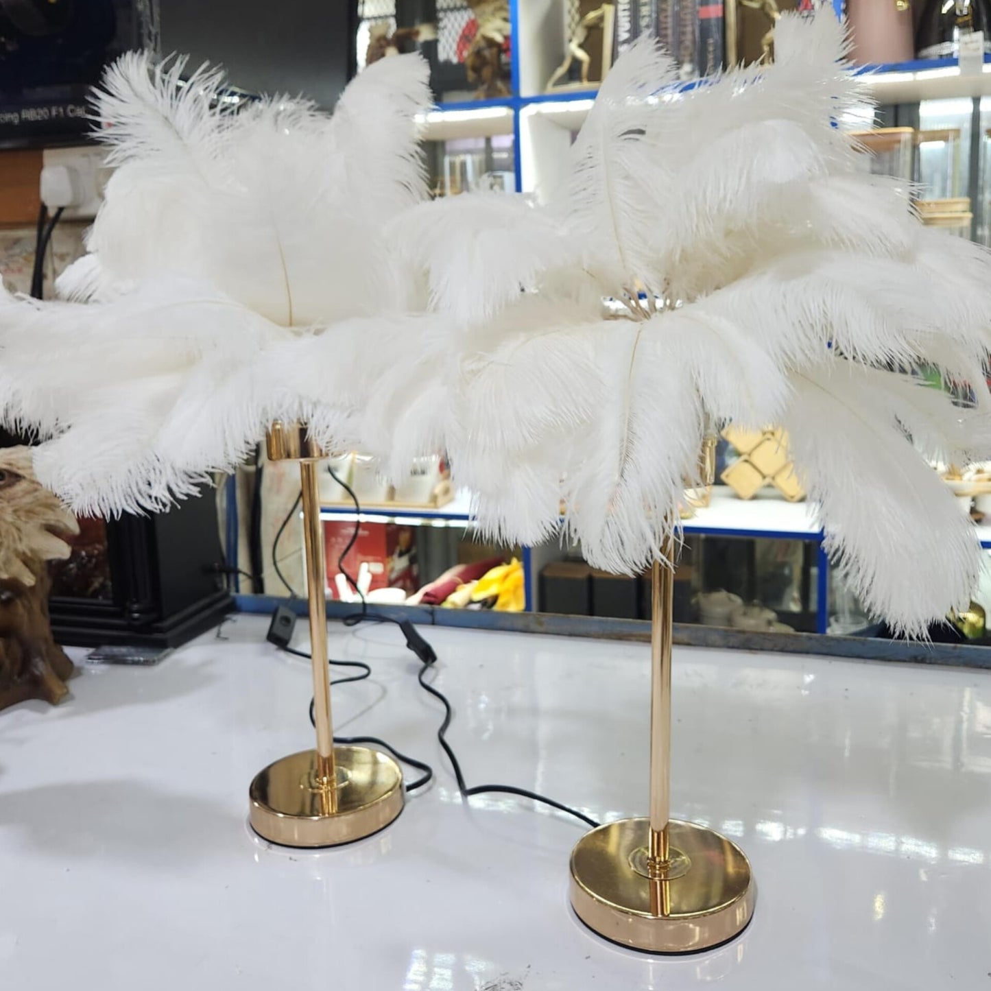 Bedside LED White Feather Table Lamp