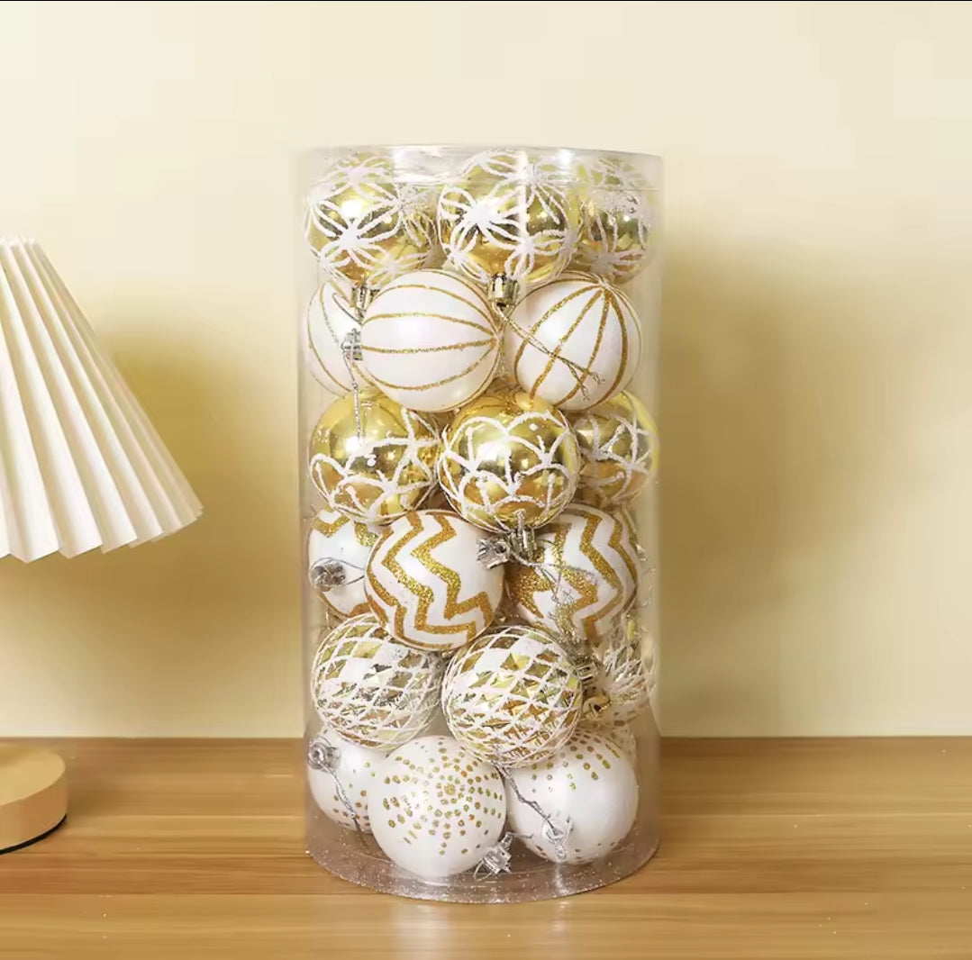30Pc 6cm Christmas Balls Gold White