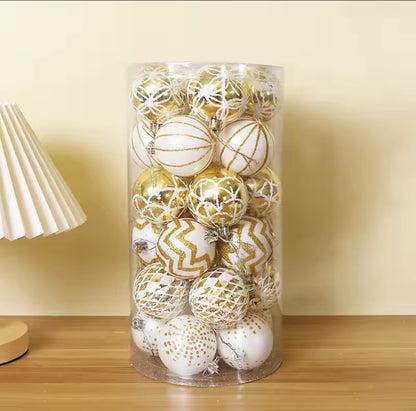 30Pc 6cm Christmas Balls Gold White
