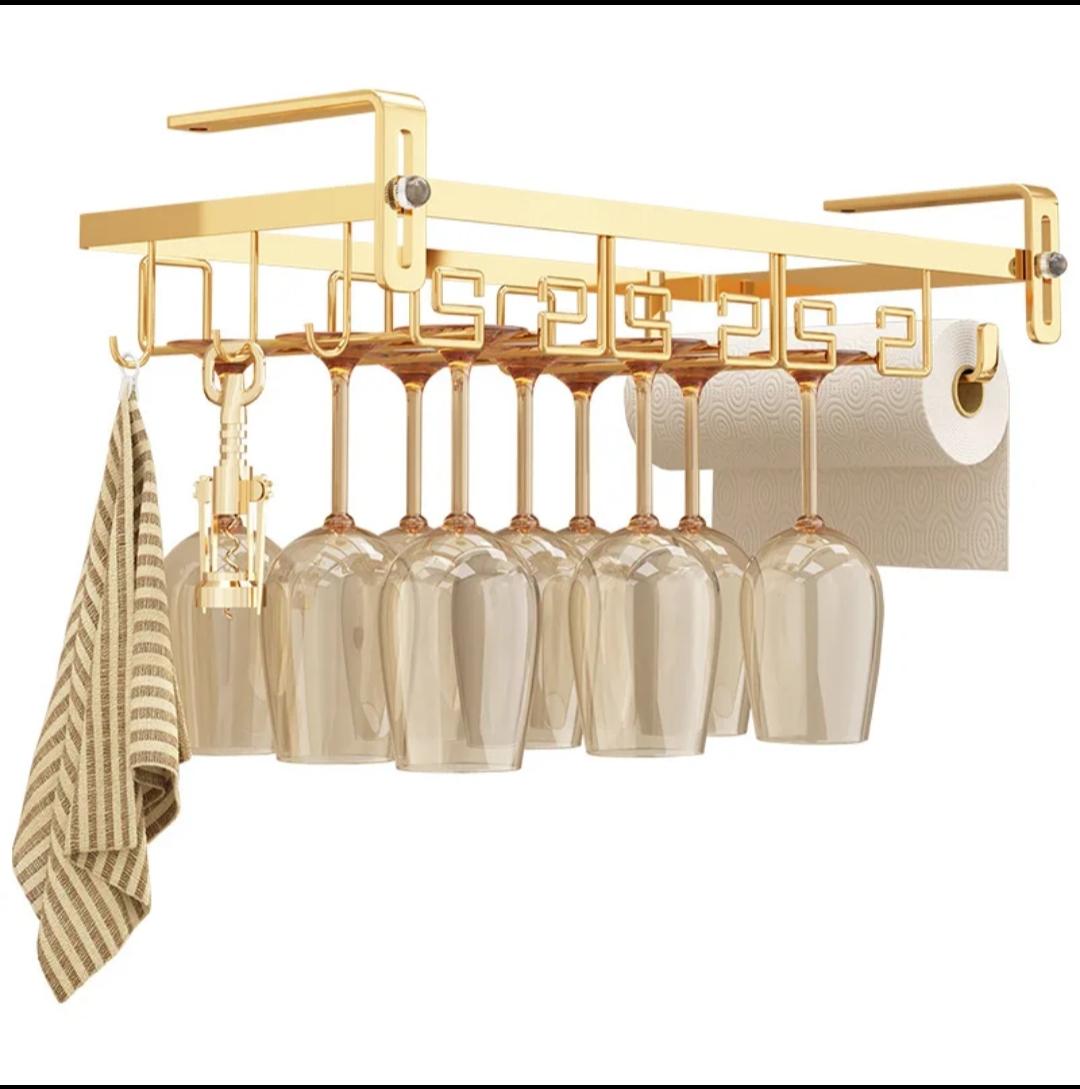 Gold Wine Glass and Paper Towel Rack Holder