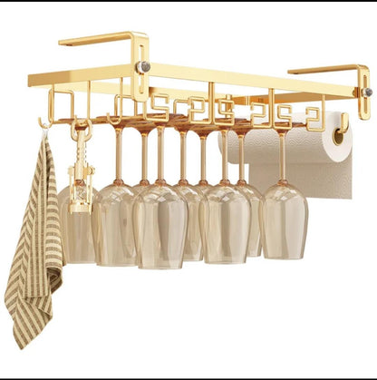Gold Wine Glass and Paper Towel Rack Holder