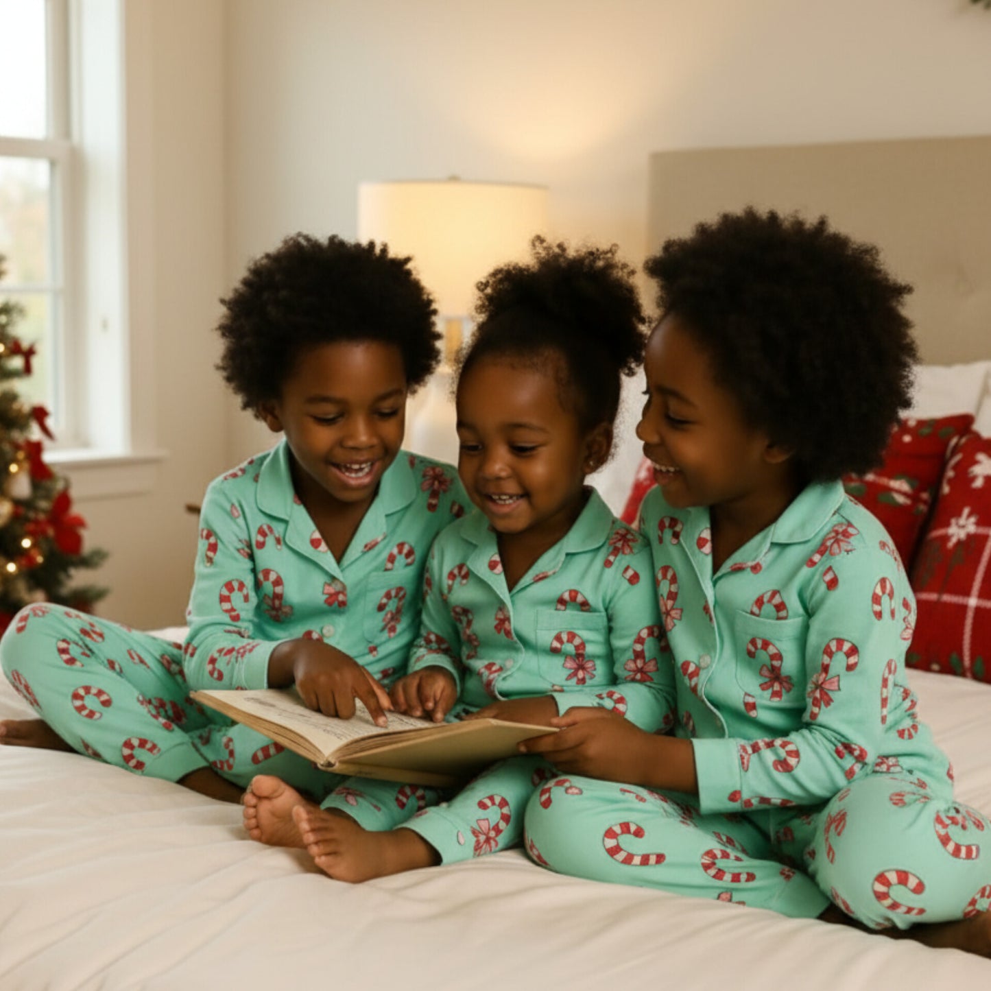 Christmas candy cane kids cotton fleece Pajamas