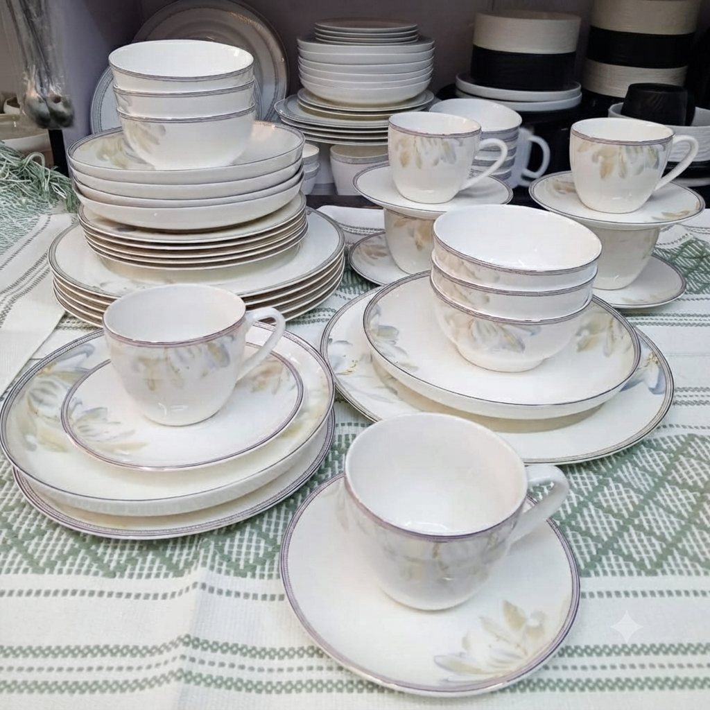 36 Pcs White Floral Ceramic Dinner Set