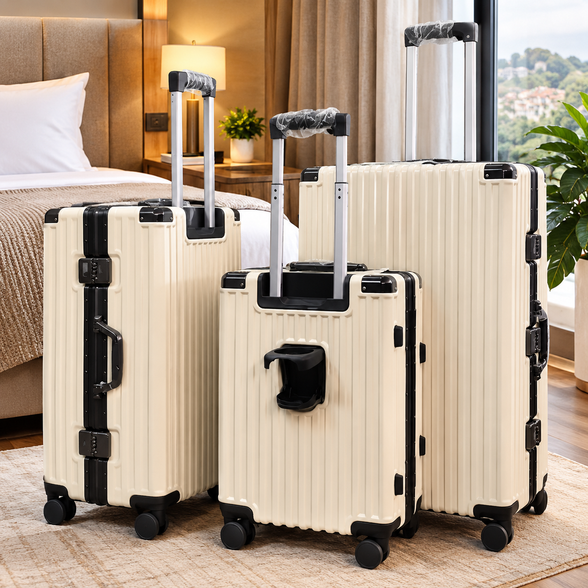 3PC Set Unicross Aluminium Zipless Suitcase With Cup Holder |Size 30