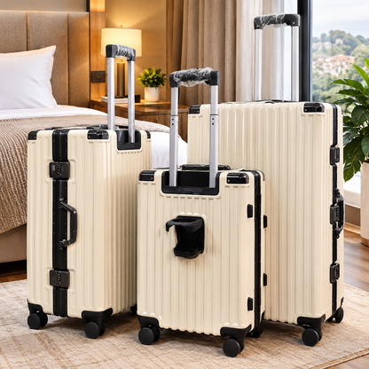 3PC Set Unicross Aluminium Zipless Suitcase With Cup Holder |Size 30
