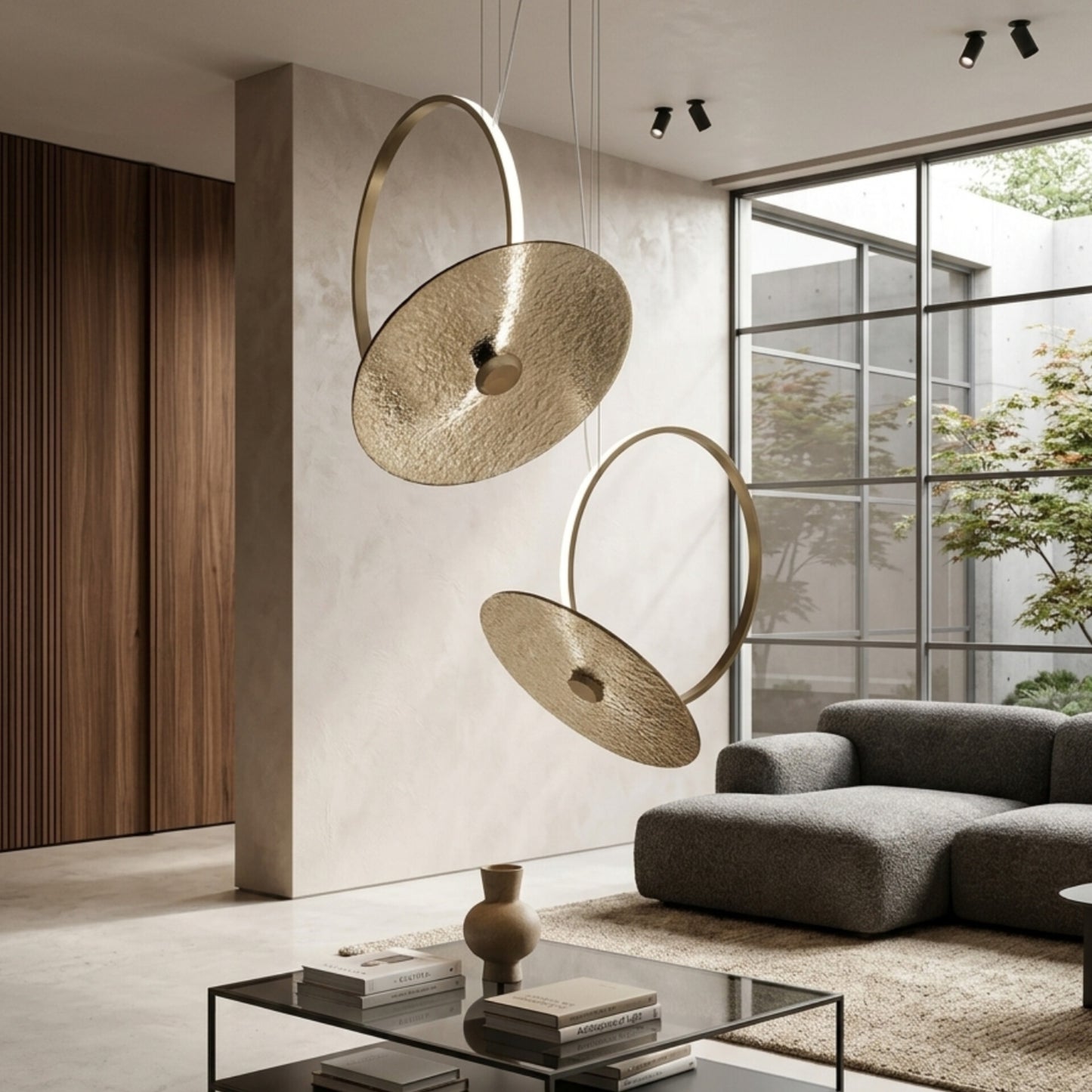 Dual Ring and Textured Disc Pendant Light
