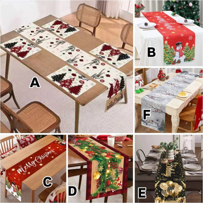 33*183Cm Christmas Table Runner with 5 Table Mats Set