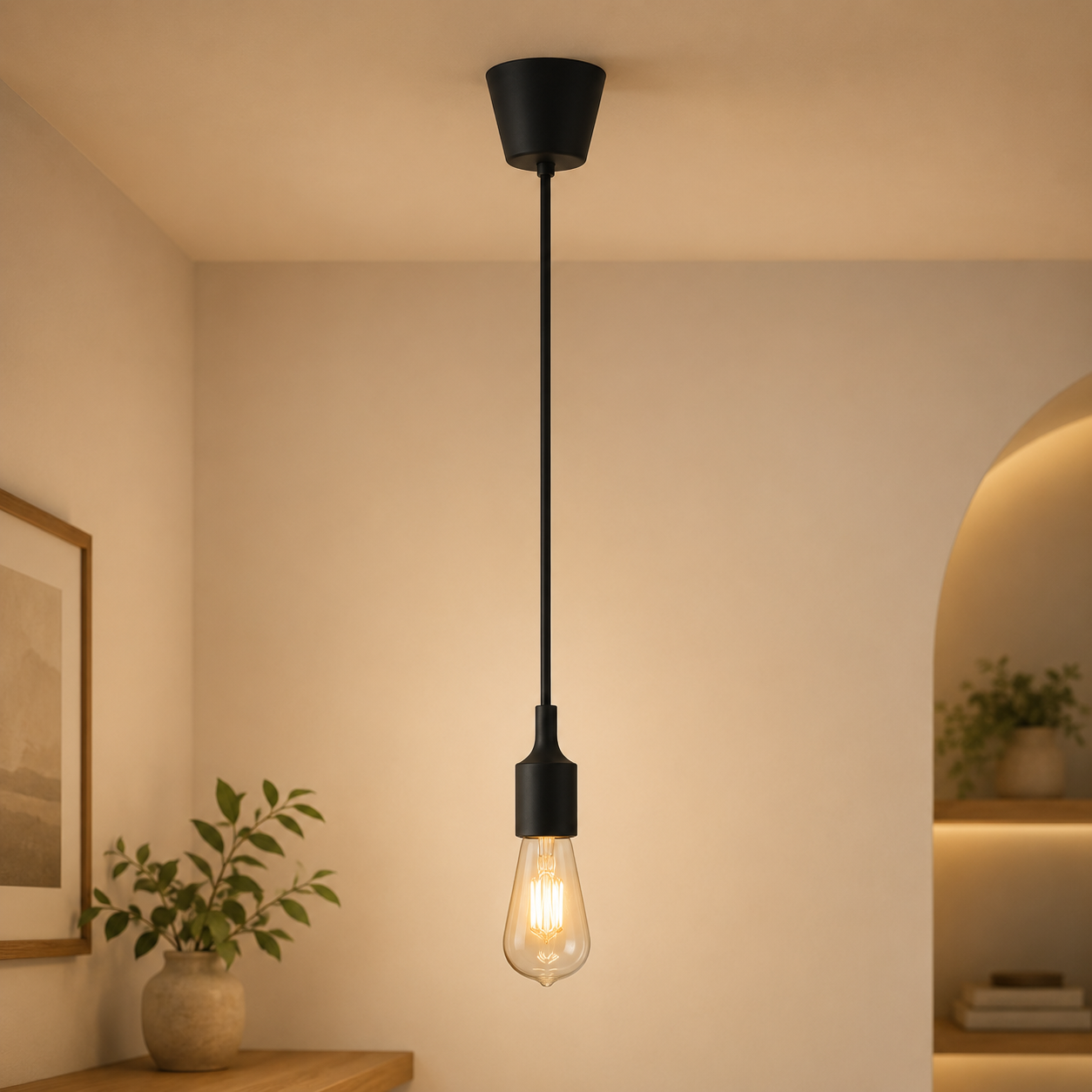 Hanging E27(Screw) Pendant Holder - Black PL HO27-BK