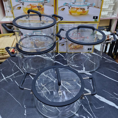 4Pcs Transparent Borosilicate Glass Cookware Pot Set