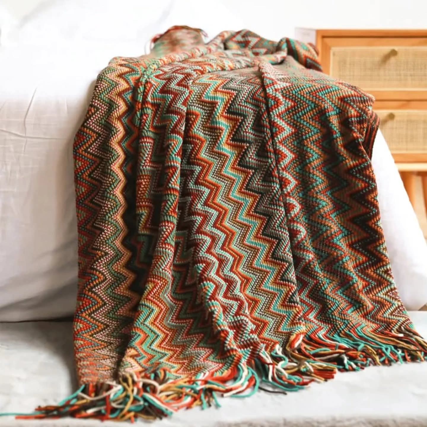 Bohemian knitted throw blanket