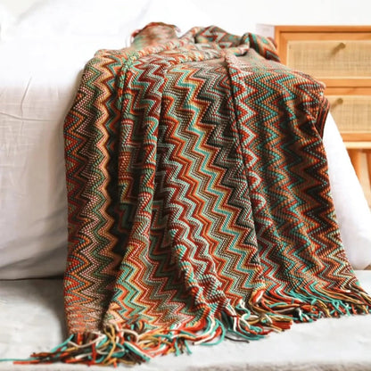 Bohemian knitted throw blanket