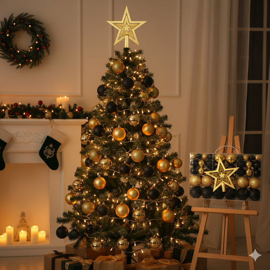 101 Christmas balls with tree topper