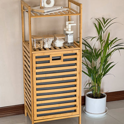 Bamboo Laundry Hamper with Storage Shelf and Fabric Liner