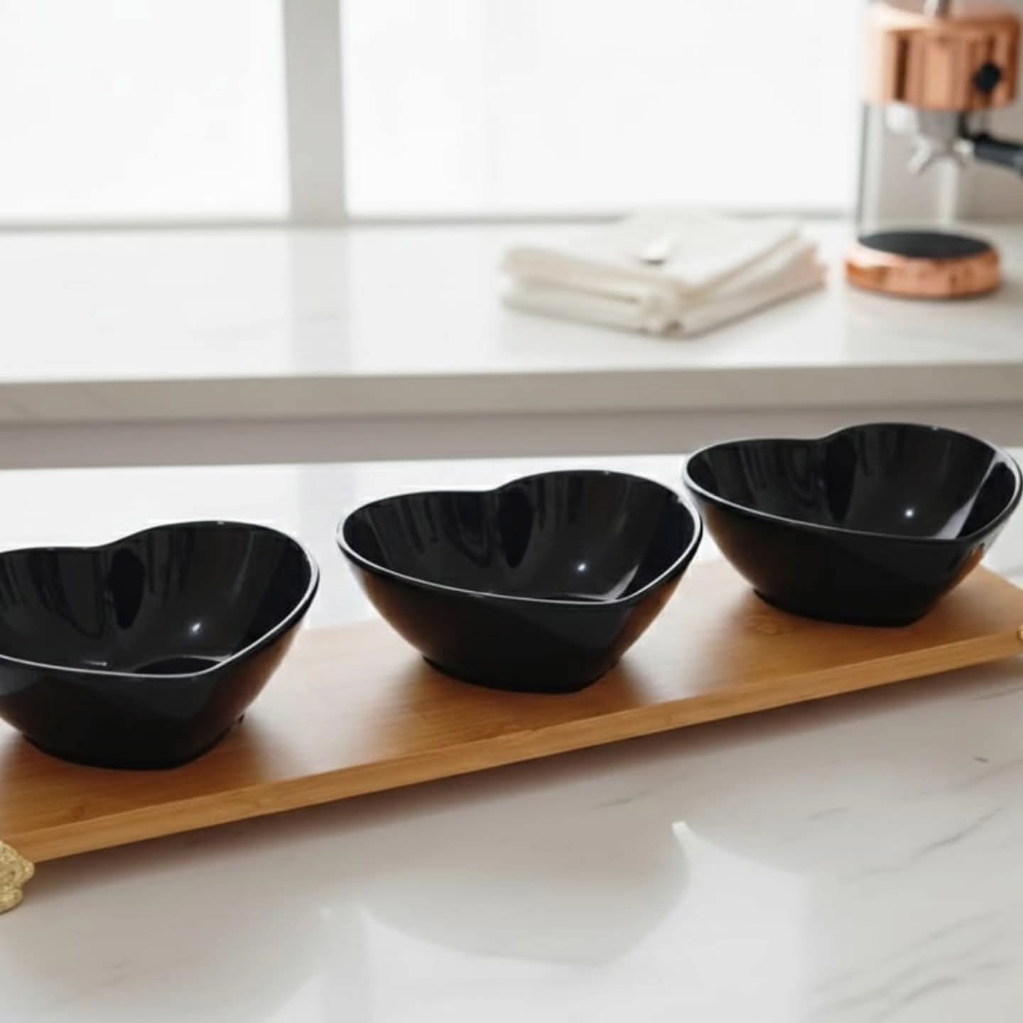 Three heart shaped ceramic bowl