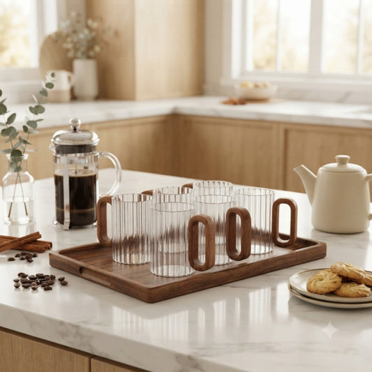6Pcs Heat Resistant Ribbed Glass Mug Set