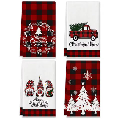 3Pc Mixed Prints Christmas Plaid and Holiday Pattern Kitchen Towel Set
