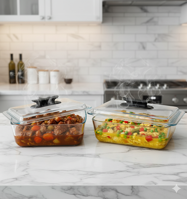 Rectangular glass casserole baking dish