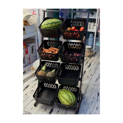 Metallic Vegetable Basket and Fruit Rack with Plastic Baskets