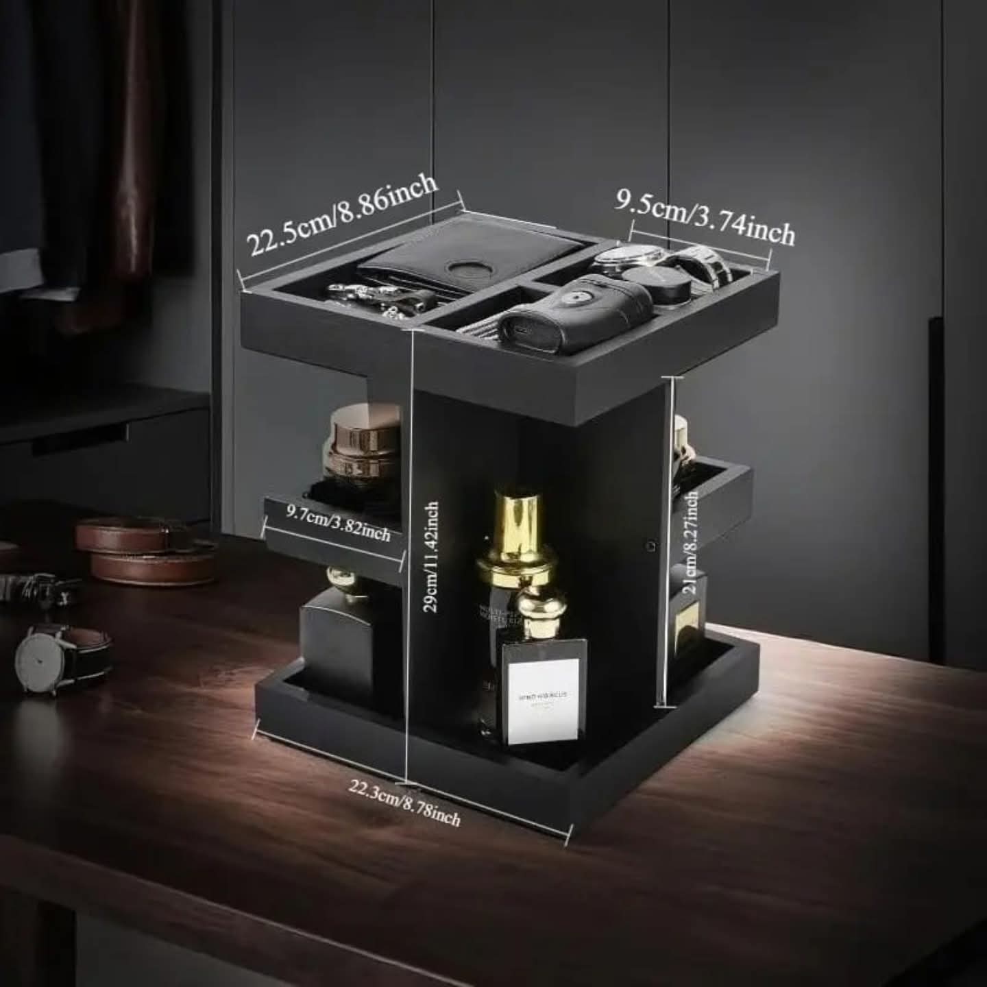 3 Tier Black Rotating Cosmetic Organizer
