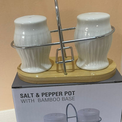 Double Salt and Pepper Shaker Set with Bamboo Stand