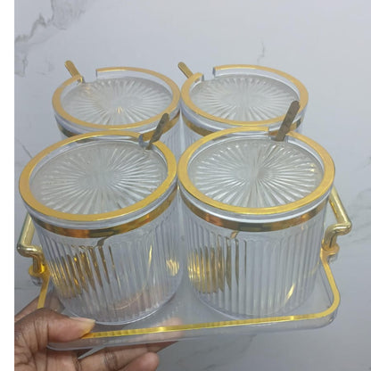 Acrylic Spice Jar Set with Tray and Spoons Sugar Dish